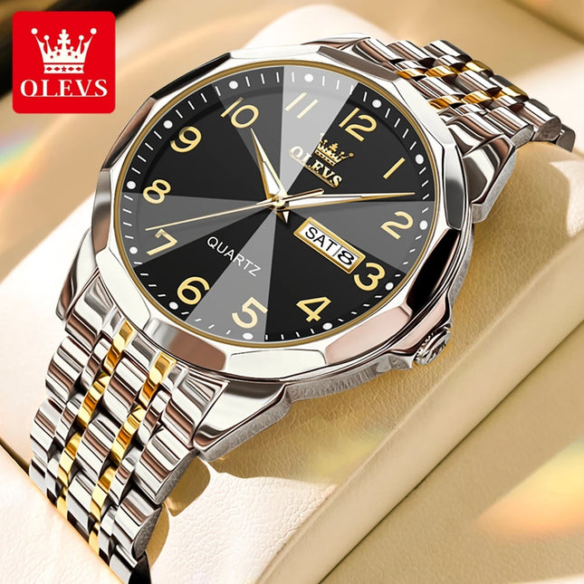 OLEVS Original Waterproof Men's Watches Digital Mirror Quartz Watch for Man Luminous Stainless Steel Wristwatch Male Date Week