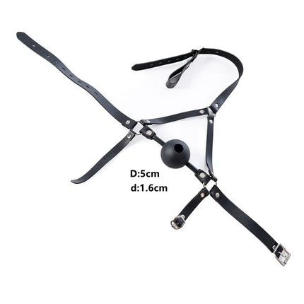 Leather Wetlook BDSM Mask Hood Gimp Open Mouth,Silicone Ball Gag with Hole,Bondage Gear Head Harness,Erotic Sex Toys For Couples
