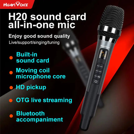 H20 Microphone with Sound Card Effects All-in-One Microphone Reverb Connecting Cell Phone for Podcast Equipment Live