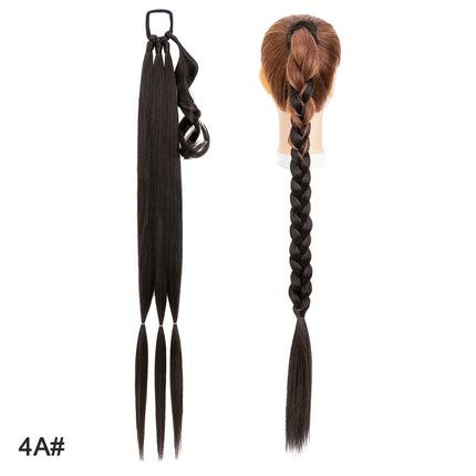 Benehair 34inch Long Braid Ponytail Extension with Elastic Tie Straight Wrap Around Braid Hair Synthetic Drawstring Ponytail