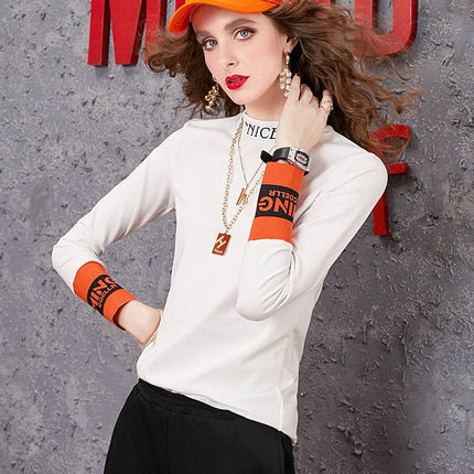 Autumn New Women's Long-sleeved T-shirt Half-high Collar Women's Top Woman clothing Female clothing