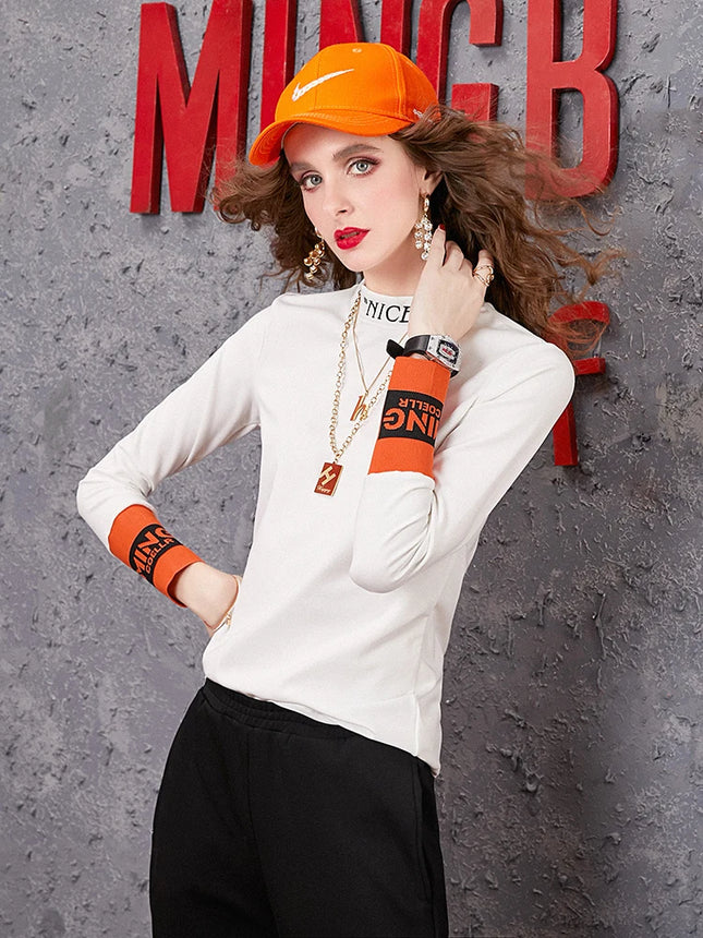 Autumn New Women's Long-sleeved T-shirt Half-high Collar Women's Top Woman clothing Female clothing