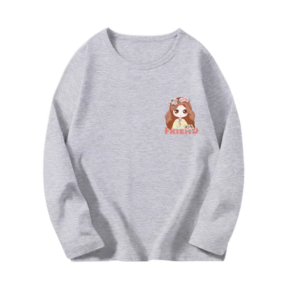Pink Flower Heart Print Girls T-Shirt Casual White Tops Spring Long Sleeve Kids T-Shirt Kawaii Love Print Tops
