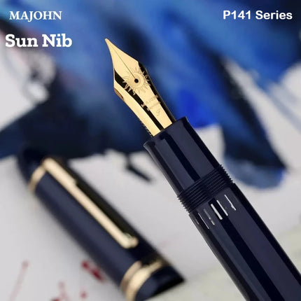 MAJOHN P140 Transparent Fountain Pen Sun Nib Metal Copper Piston Light Resin Body PK X159 9019 Stationery School Supplies