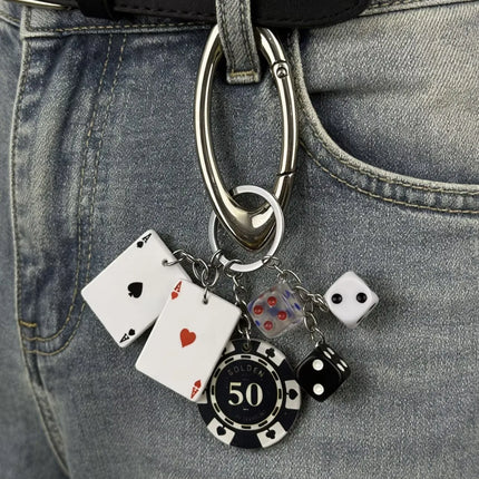 Handmade Style Casino Keychain with Dice Poker Chip Cigarette Charm Keyring for Men Streetwear Gift