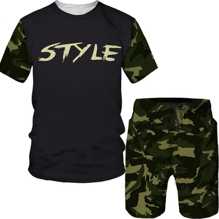 Men's Camouflage T-shirts Shorts 2-Piece Sets 3D Camo Print Tracksuit Outfits Fashion Casual Man Women Plus Size Sportwear Suits