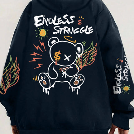 Hot selling men's autumn cartoon bear print soft and comfortable hooded sweatshirt outdoor street style clothing