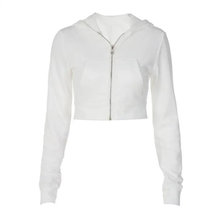 Y2K Cropped Hoodie Zip Up Women's Short Casual Jacket 2000s Streetwear Long Sleeve Outerwear Spring Autumn Women Clothing