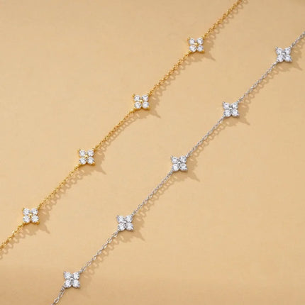 925 Silver Plated Cubic Zirconia Four Leaf Clover Bracelet for Women Adjustable Chain Jewelry 18k Gold Plated Fashion Accessory