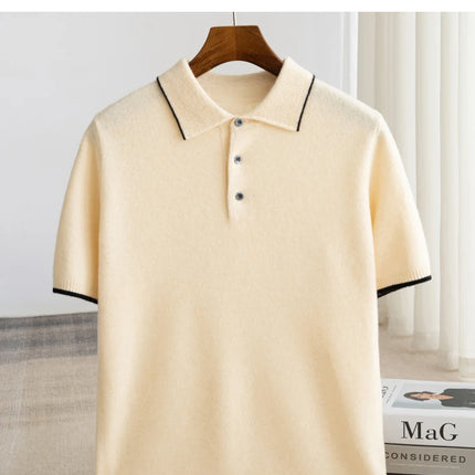 100% Merino Wool T-shirt Men's POLO Collar Short Sleeve Pullover 2025 Spring/Autumn New Fashion Knit Business Casual Sweater Tee