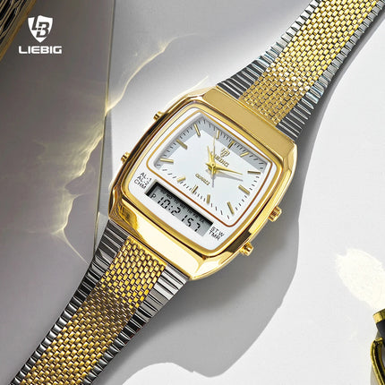 LIEBIG Luxury Quartz Watches Fashion Dual Display Time For Mens Women Outdoor Sports Week Waterproof Digital Wristwatch Relojes
