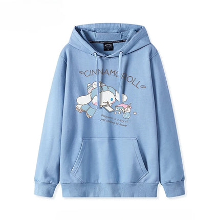 Korean Cute Cinnamoroll Hook Haze Blue Hooded Sweater Cute Girl Loose Versatile Girlfriend College Style Loose Long Sleeve Top