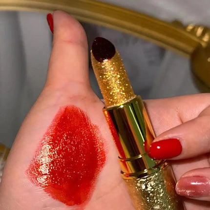 Golden Sparkling Lipstick Moisturizing Glitter Shine, Long Lasting Tomato Red Lip Gloss Makeup Cosmetics