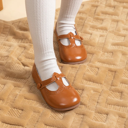 Toddler Little Kid Girls Mary Jane Flats Comfortable Perforated Leather Strap Casual Dress Shoes Versatile Party School Shoes