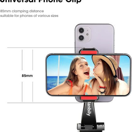 360° Rotatable Dual Cell Phone Holder Clip Clamp 4 Cold Shoe, 1/4'' Screw Tripod Monopod Selfie Stick Vlog Live Streaming Video