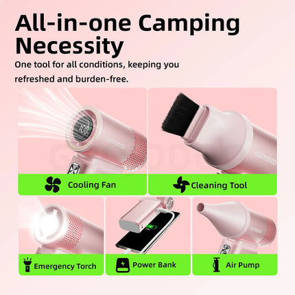 GOOJODOQ Ultra High Speed 5 in1 Multifunction Fan 100 Gear Wind Mini Fan with Emergency Light and Power Bank