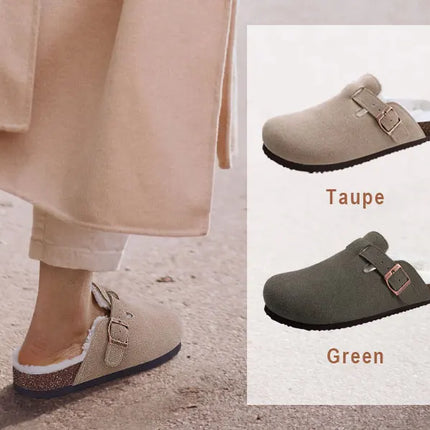 Kidmi New Women Clogs Men Clogs Suede Slippers Fashion Cork Footbed Leather Slippers Classic Mules Soft Antiskid House Slippers