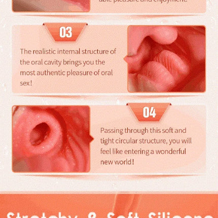 Realistic 3-IN-1 Male Masturbator - Deep Throat + Artificial Pussy + Rubber Vagina, Oral Blowjob Adult Sex Toy