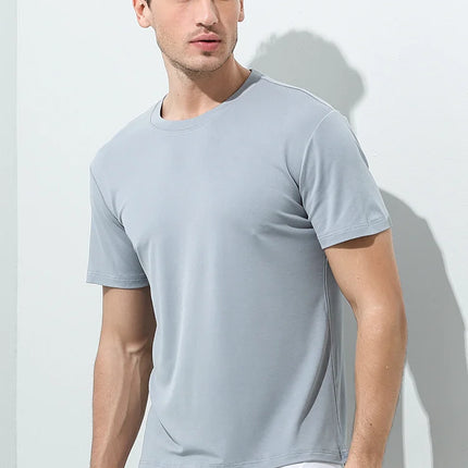 94% Modal 6% Spandex Summer Short Sleeve T-shirt Men Crew Neck Solid Color Casual Underwear Brand High Quality Mens Clothing New