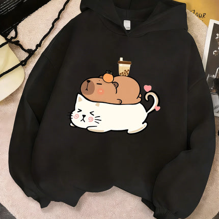 Unisex Kids Cute Cat Capybara Hoodie Cat Children's Sweatshirt Hoody for Boys Girls Casual Hoodies Clothes