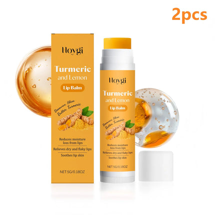 Hoygi Turmeric and Lemon Lip Balm Lip Brightening for Dark Lips Care Dry Lips Treatment Dead Skin Remover Moisturizing Lip Balm
