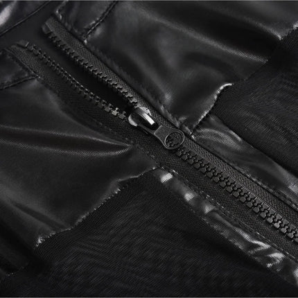 Mens Sexy Mesh Leather Jumpsuit Bodysuit Latex Fetish Gay Zipper Open Transparent Catsuit Erotic Hot Wetlook Wear Male Lingerie