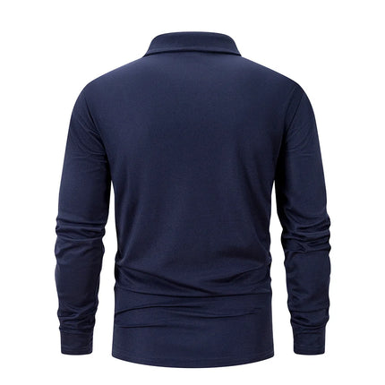 Spring Men's Business Casual Long Sleeved Polo Shirt Solid Color Fashionable Breathable Comfortable Social Business Polos Male