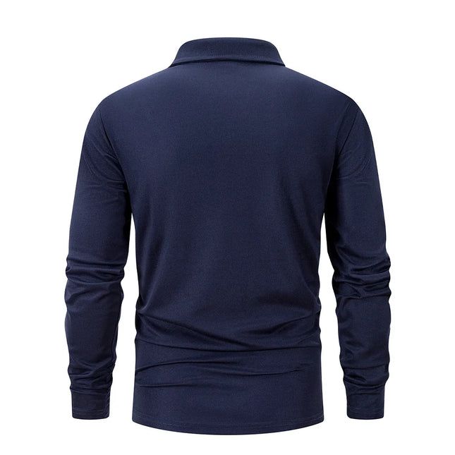 Spring Men's Business Casual Long Sleeved Polo Shirt Solid Color Fashionable Breathable Comfortable Social Business Polos Male