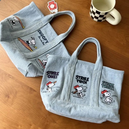 Snoopy Canvas Bag Cute Embroidered Shoulder Bag Fashion Minimalist Tote Bag Outward Handbag Exquisite Commuter Bag Christmas Gif