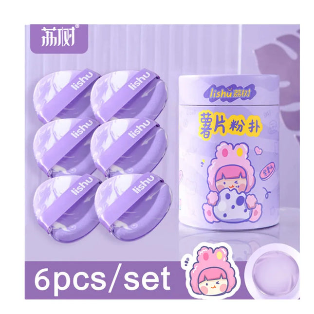 Lishu 6pcs Dry Wet Usable Makeup Cosmetic Puff Sponge Cushion Blendering Puff for Foundation Powder Soft and Cute