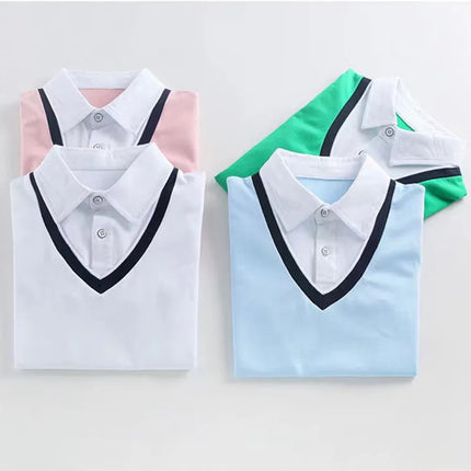 Boys School Uniform Cotton Polo Shirt Summer Chicken Heart Collar Design Kids Short Sleeve Cotton Tops For Children's Age 5-15 T