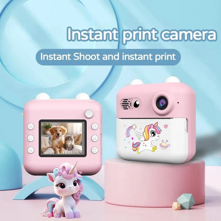 Kids Instant Print Camera with Games Pink Green Dinosaurs Cute Mini Digital Toy Camera for Boys Girls Birthday Christmas Gifts