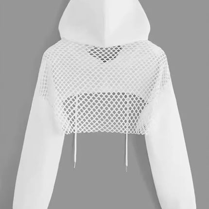 Street Sport Drop Shoulder Drawstring Hollow Out Super Crop Sports Hoodie Without Cami Top