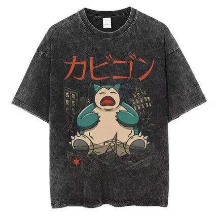 2026 Anime Washed Vintage Summer Pokemon Gengar Short Sleeve Tee Graphic T-Shirt Man Women Cosplay Casual Tops Y2k Streetwear
