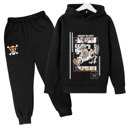 Boys Hoodie and Sweatpants Set for 3-12 Years Japanese Anime One Piece Luffy Zoro Kids Girls Casual Hooded Sweatshirt Tops