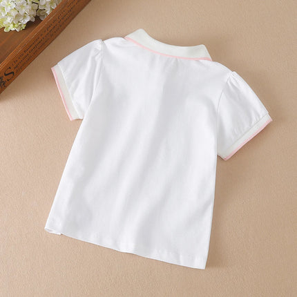 Girls Polo Shirts Summer Short Sleeved Baby Girls Tee Top Shirt Cotton Clothing 2T-6T Kids Embroidered Shirts