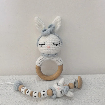Baby Rattle Crochet Bear Teether Rattle With Bells Pacifier Chain Newborn Montessori Educational Toy Wooden Rings Baby Toys