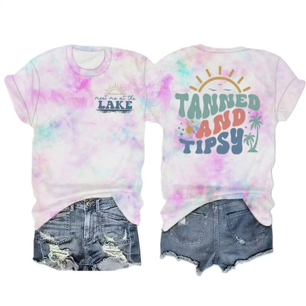 Summer Beach Series T-shirts For Women Men "Tanned And Tipsy" Vacation Trip Tshirt Crewneck Short Sleeve Casual Camisetas Mujer