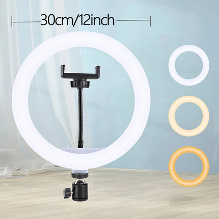 LED Selfie Ring Light with 3 Adjustable Brightness Modes, Photography Light Equipped with 110cm Tripod, Suitable for Mobile Vide