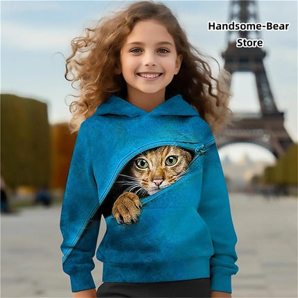Children's Hoodies Cat 3D Print Clothing Spring Tops Baby Boy Clothes Hooded Sweaters Casual Girl Clothing Fashion Sweatshirts
