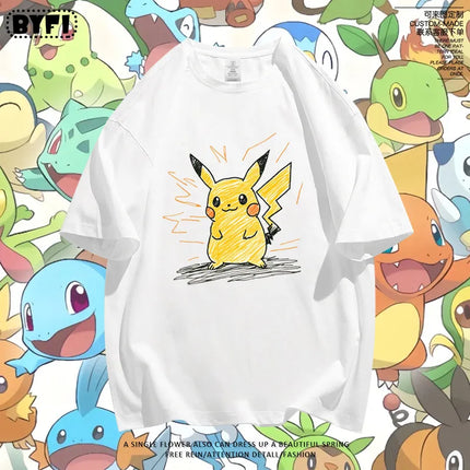Pok É Mon Pikachu Creative Graffiti Collaboration Short Sleeve T-shirt for Parent Child Summer Pure Cotton Half Sleeve