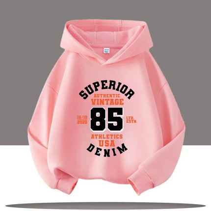 New Autumn Winter Retro Digital  Cartoon Letter Printed Children's Hooded Sweatshirt Boy Girl Pullover Casual Fashion Kid Hoodie