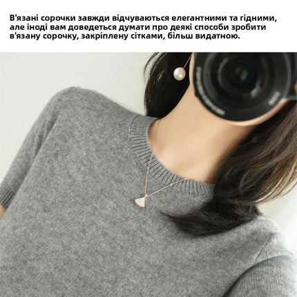 Summer New Women's Knitted Short Sleeve T-shirt Thin Wool Cashmere Short Sleeve Loose Fit Round Neck Top Outerwear Straight Cut