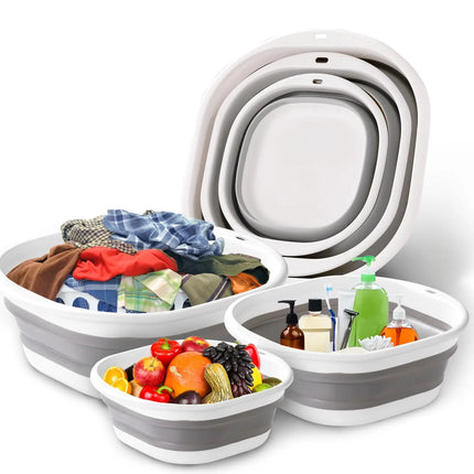 3 Pack Collapsible Tub Wash Basin Laundry Baskets Space Saving Storage Container for Dishing Fruit Camping Laundry Hiking Home