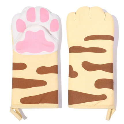 1Pc Cute Cartoon Cat Paws Pattern Oven Mitts Cotton Insulation Gloves Anti-Scalding Heat Resistant Baking Supply Microwave Tool