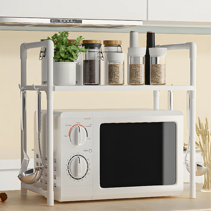 1pc Microwave Oven Storage Rack, Space-saving Countertop Kitchen Utensils Tableware Organizer, Kitchen Accessories Plastic Shelf