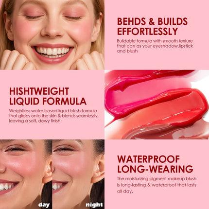 6 Color liquid powder blusher is durable and natural, easy to mix, light in texture, suitable for all skin colors, and suitabl