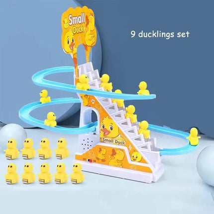 DIY- Electric Small Ducks Climbing Toys Ducks Chasing Race Track Game Set with Lights & Music Roller Coaster Toy for Kids Gift