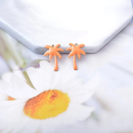 20pcs Copper Two-sided  Enamel coconut tree  Charms oil dripping Ear Pendant Necklace bracelet  jewelry decoration