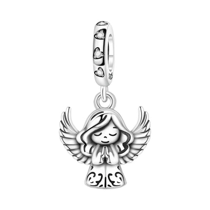 S925 Sterling Silver Charm Bead Angel Prayer Travel Memorial Pendant Fine Birthday Gift Fit Bangle Bracelet Necklace DIY Jewelry